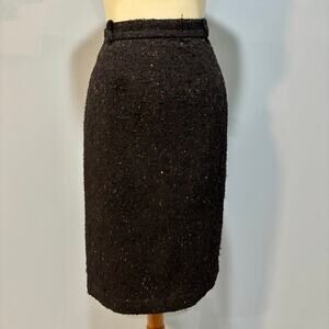 VTG Liz Claiborne Black Speckled Tweed Pencil Skirt Wool Blend Midi, Size 10